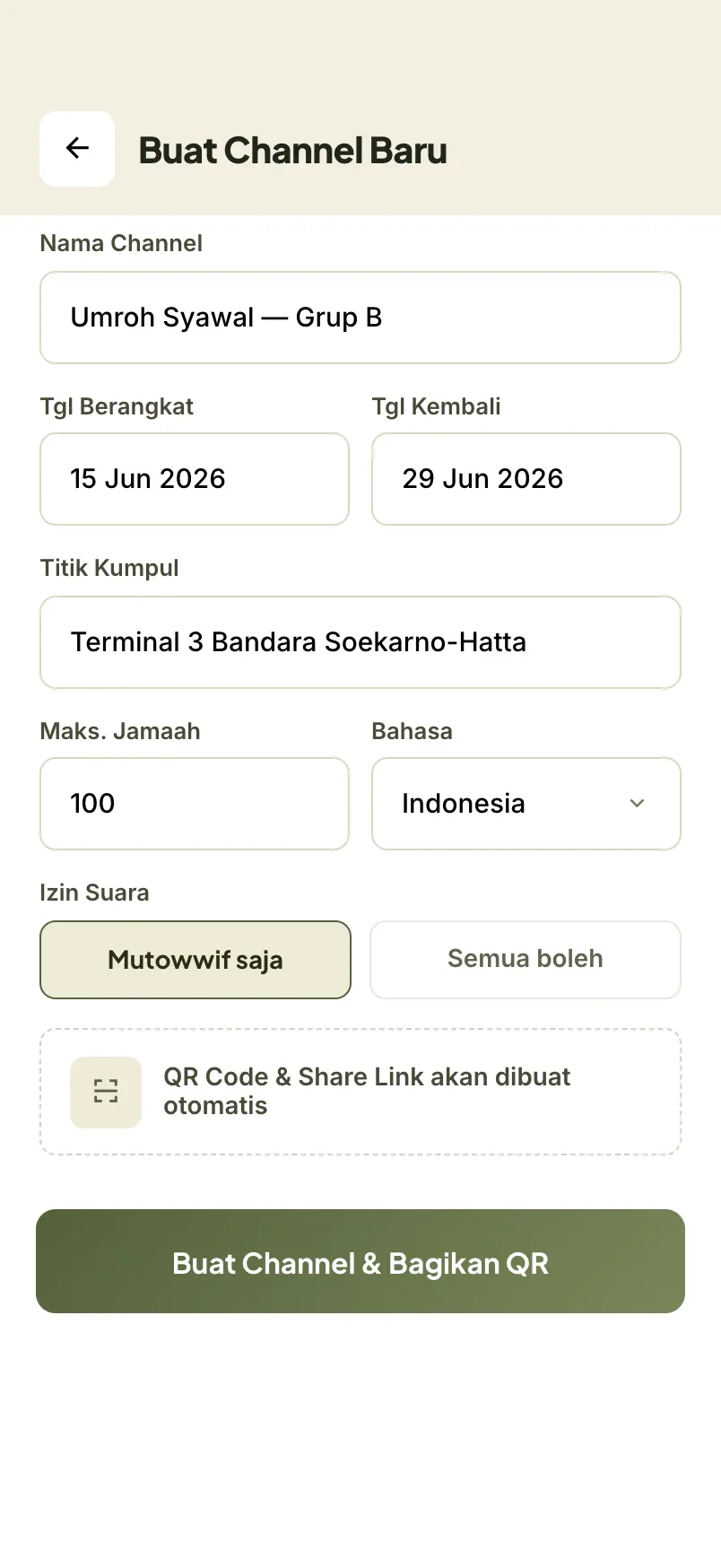 Tangkapan layar form Buat Channel Baru
